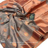 Festive Grey Silk - Linen Saree with Copper Zari Work - Saree - Aakritee - S10602